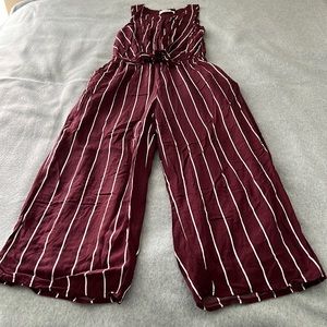 Abercrombie kids, size 13-14, romper, 100% Viscose, burgundy/white stripe